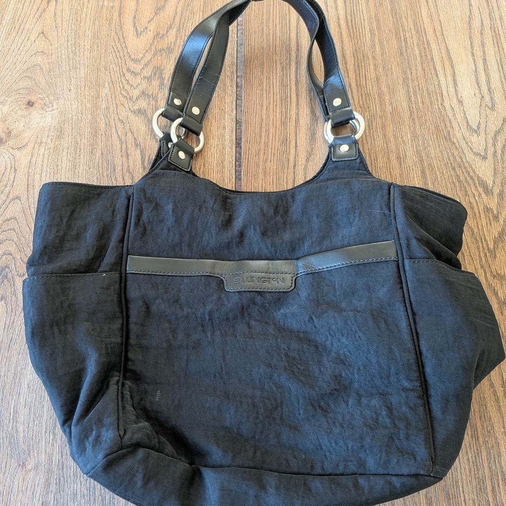 Ellington Black Canvas Tote with Black Leather Trim